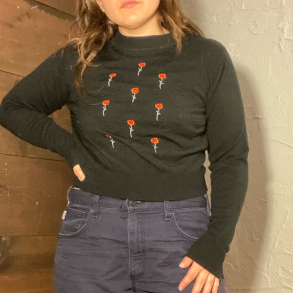 Daisy Street Black Embroidered Vintage Pullover - Picture 1 of 12